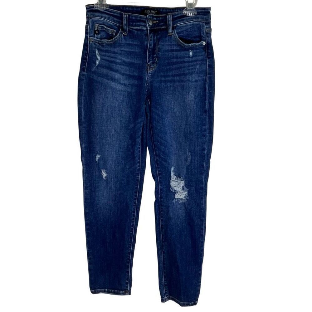 Judy Blue Womens Distressed Slim Straight Jeans Blue Denim Medium Wash Size 5/27